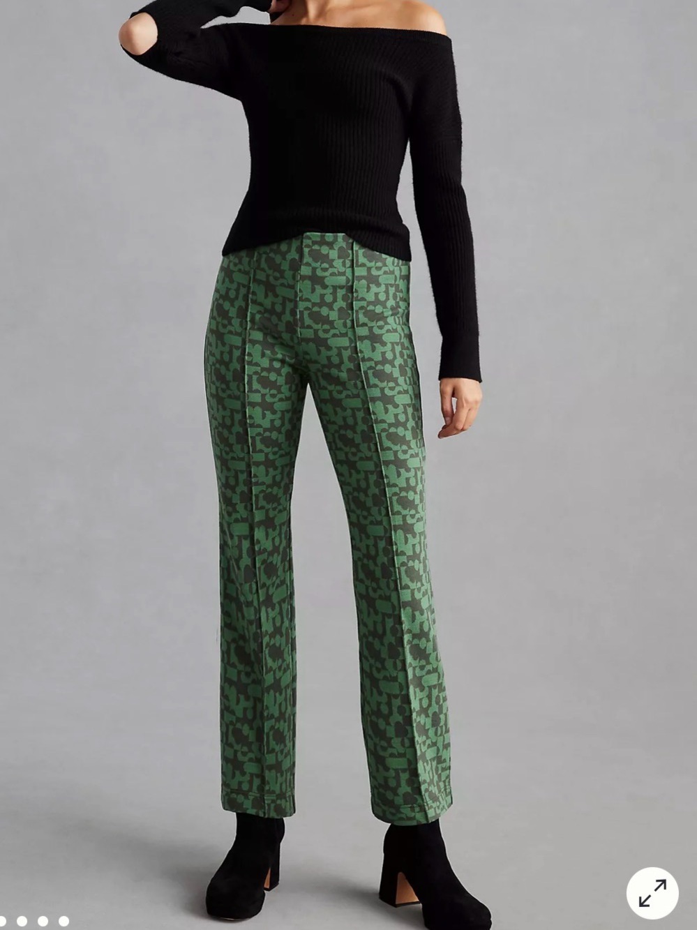Maeve The Margot Kick-Flare Crop Pants Green Print Hobo Size S K28